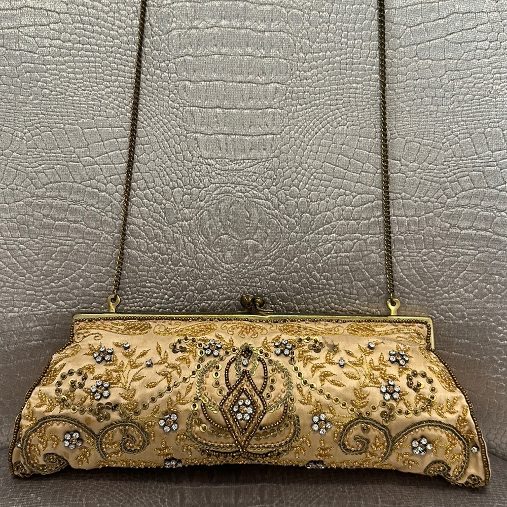 MOYNA Vintage crystal beaded clutch evening bag